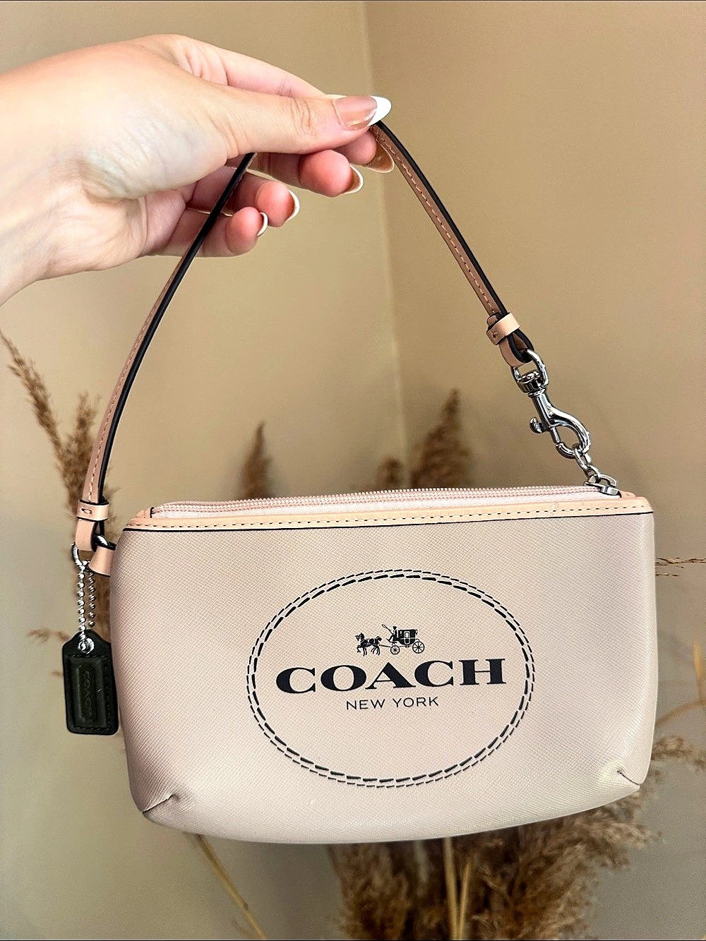 Coach Corner Zip Wristlet Pink & Beige Crossbody Bag